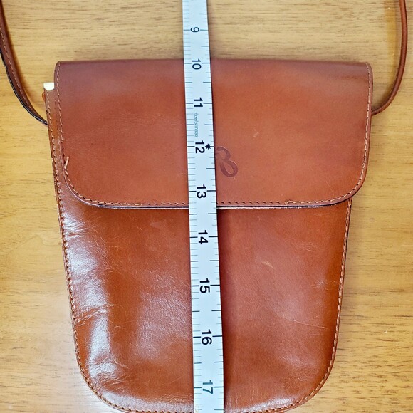 VTG 90s Cognac Brown Leather Shoulder Bag Purse Boho Western Made in Italy - Picture 7 of 12